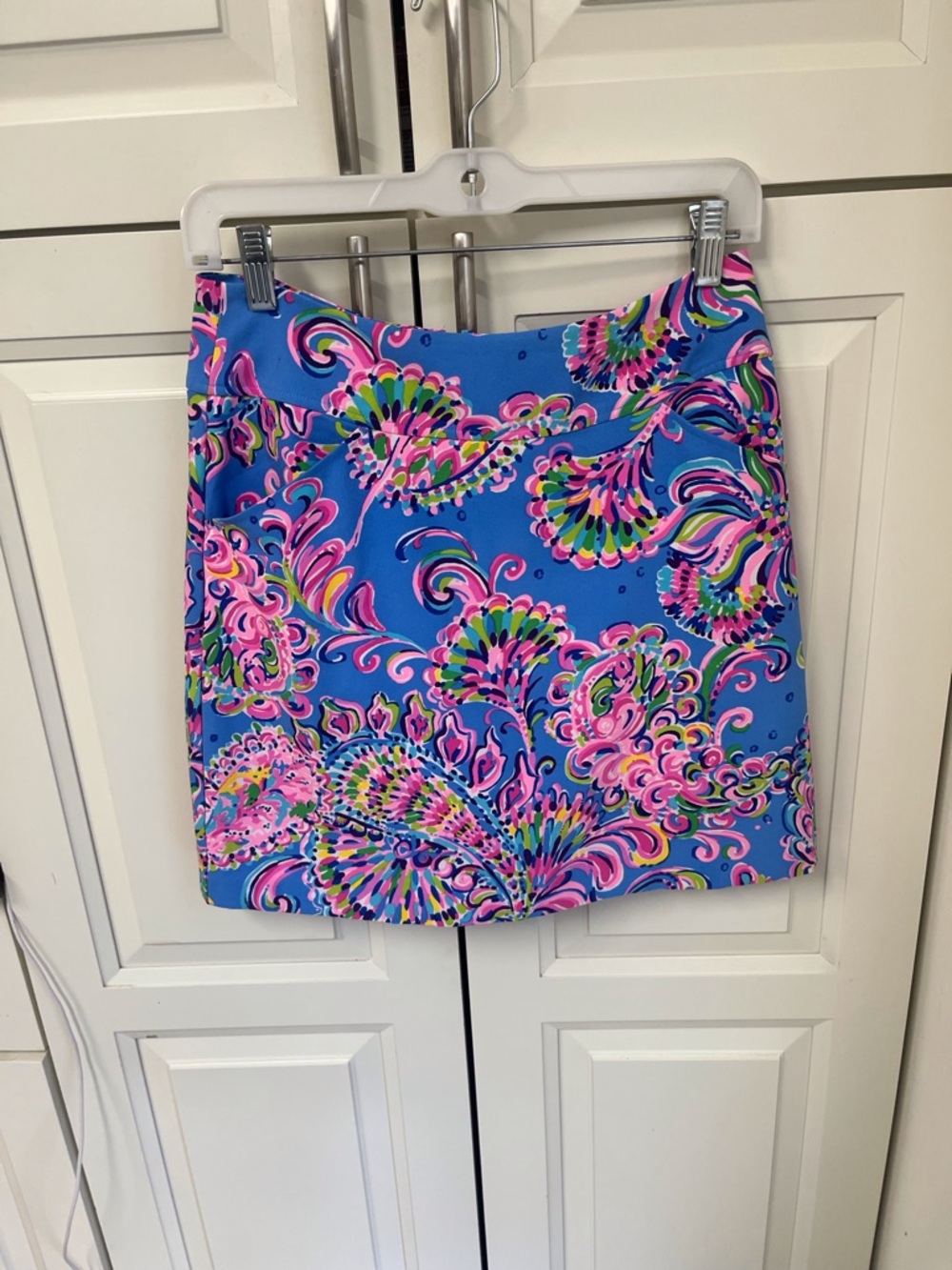 Lilly Pulitzer Blue Mini Skirt with Pink & Green Paisley Print